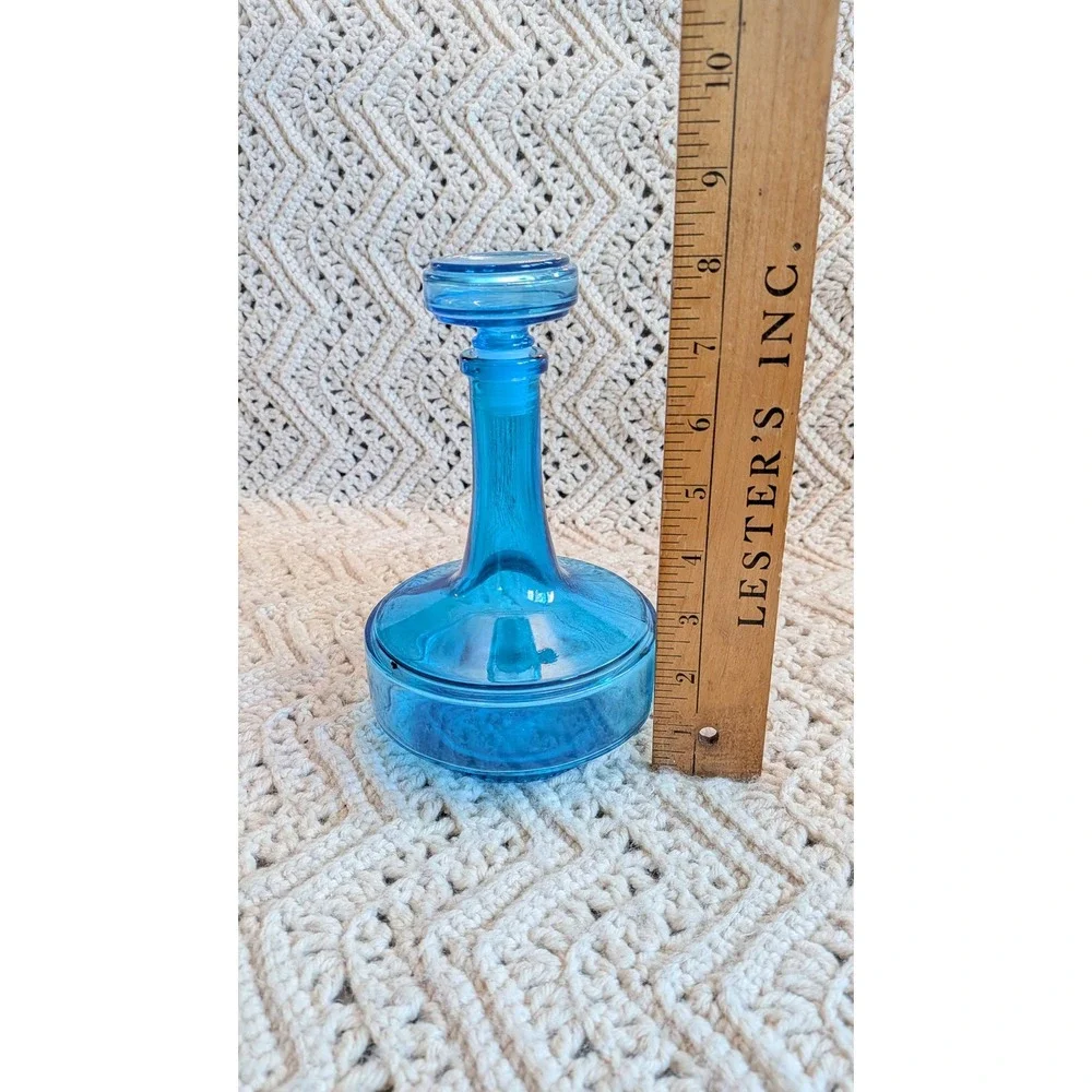 Vintage Blue Glass Decanter Made in Belgium 0.5L Turquoise Bottle with Stopper